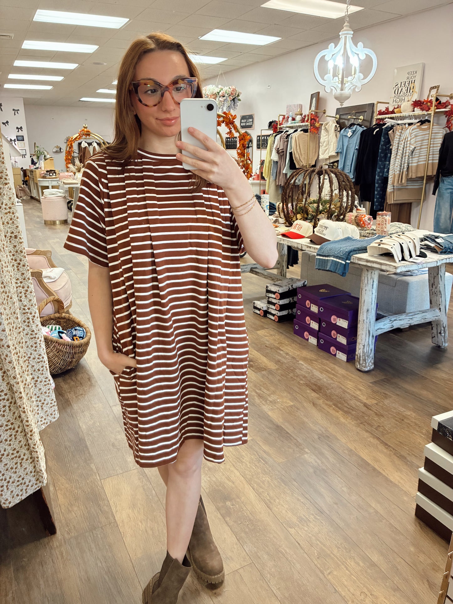 Striped Knit Pintuck Mini Dress
