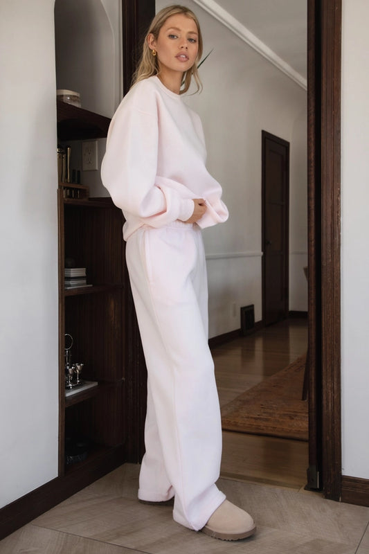 Pale Pink Cloud Fleece Wide Leg Sweatpants