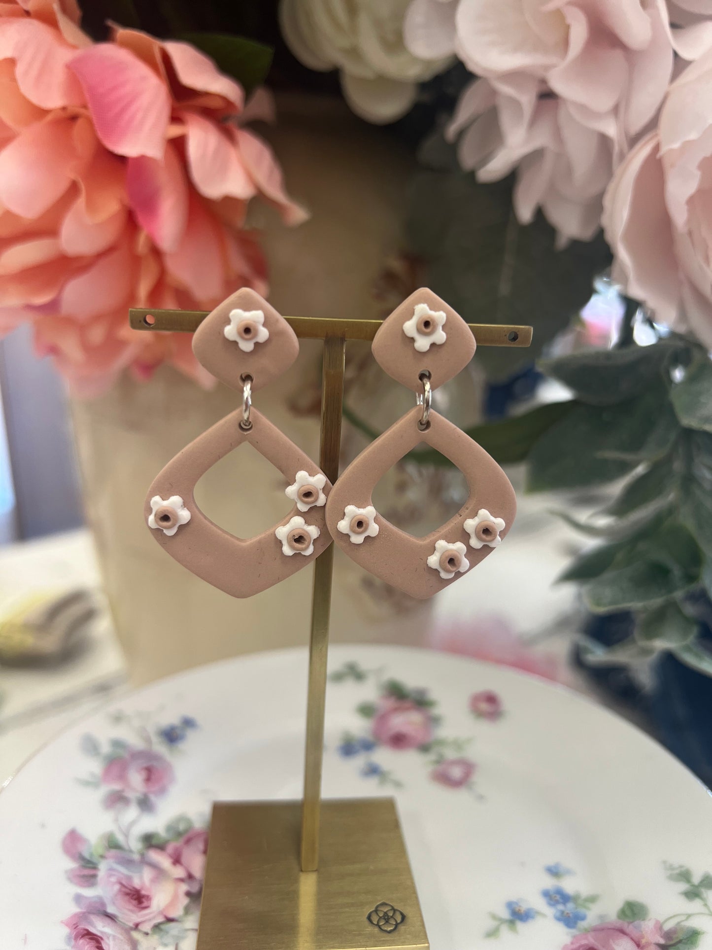 Clay Neutral Flower Earrings