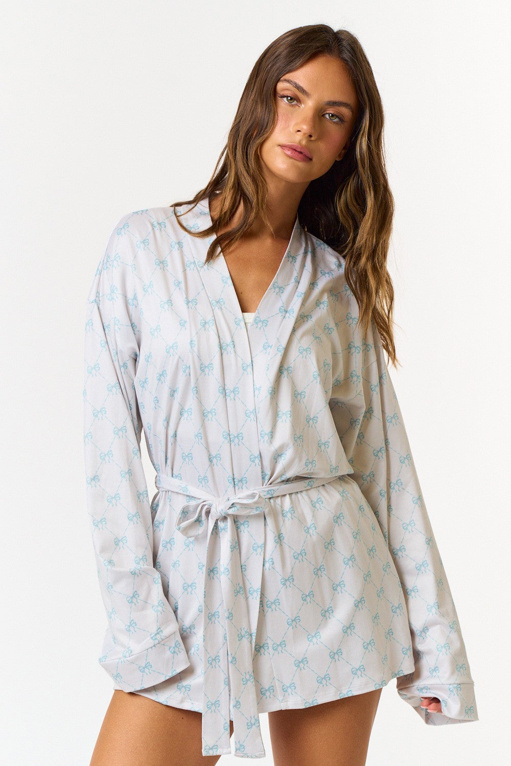 Blue Bows printed robe