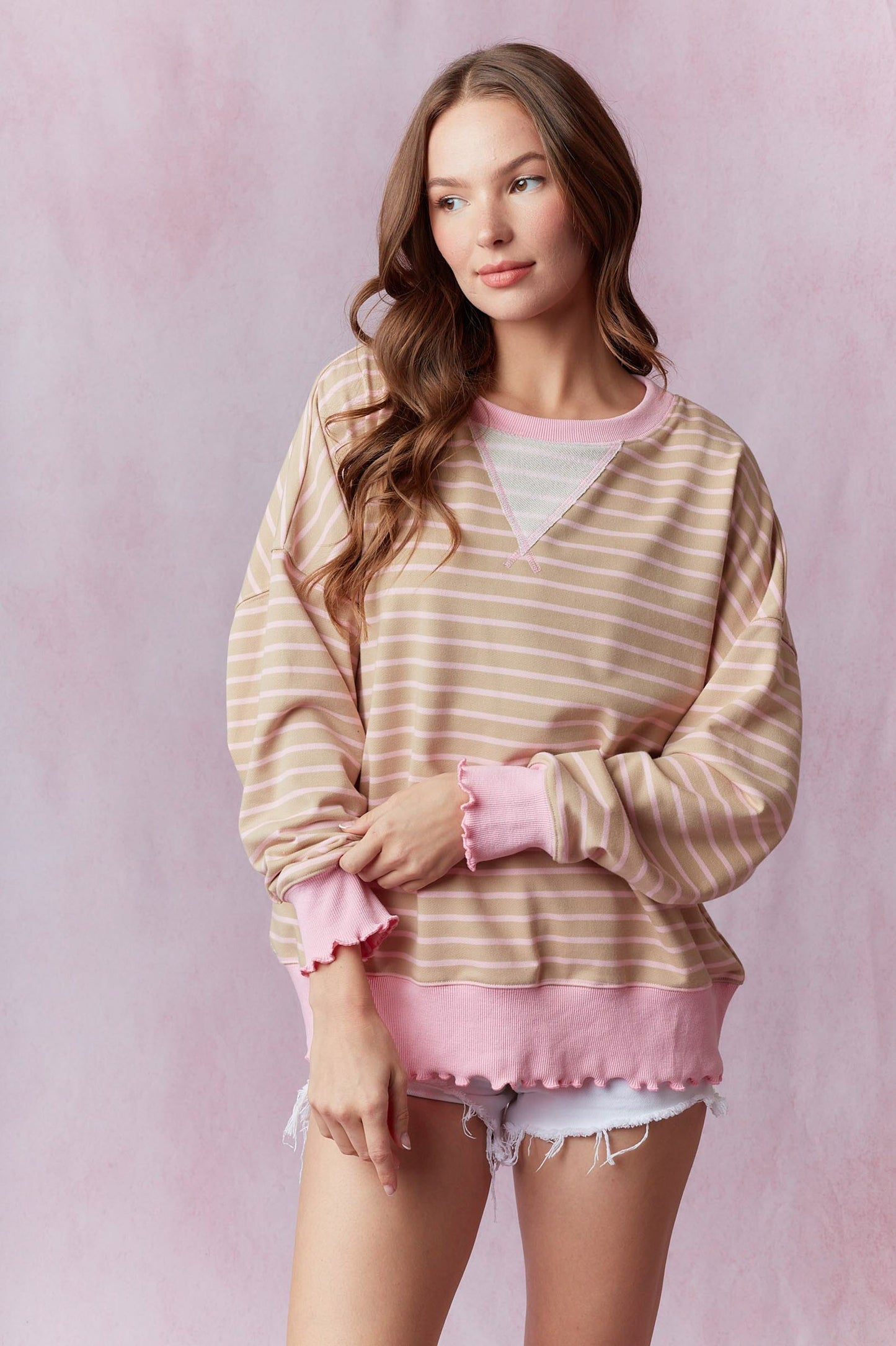 brown/pink stripe top