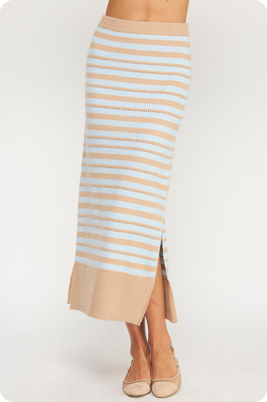 Pointelle Textured Striped Midi Skirt