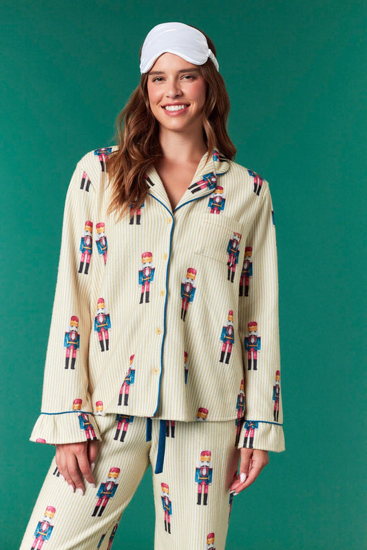 Stripe Nutcracker Print Brushed Knit Pajama Set