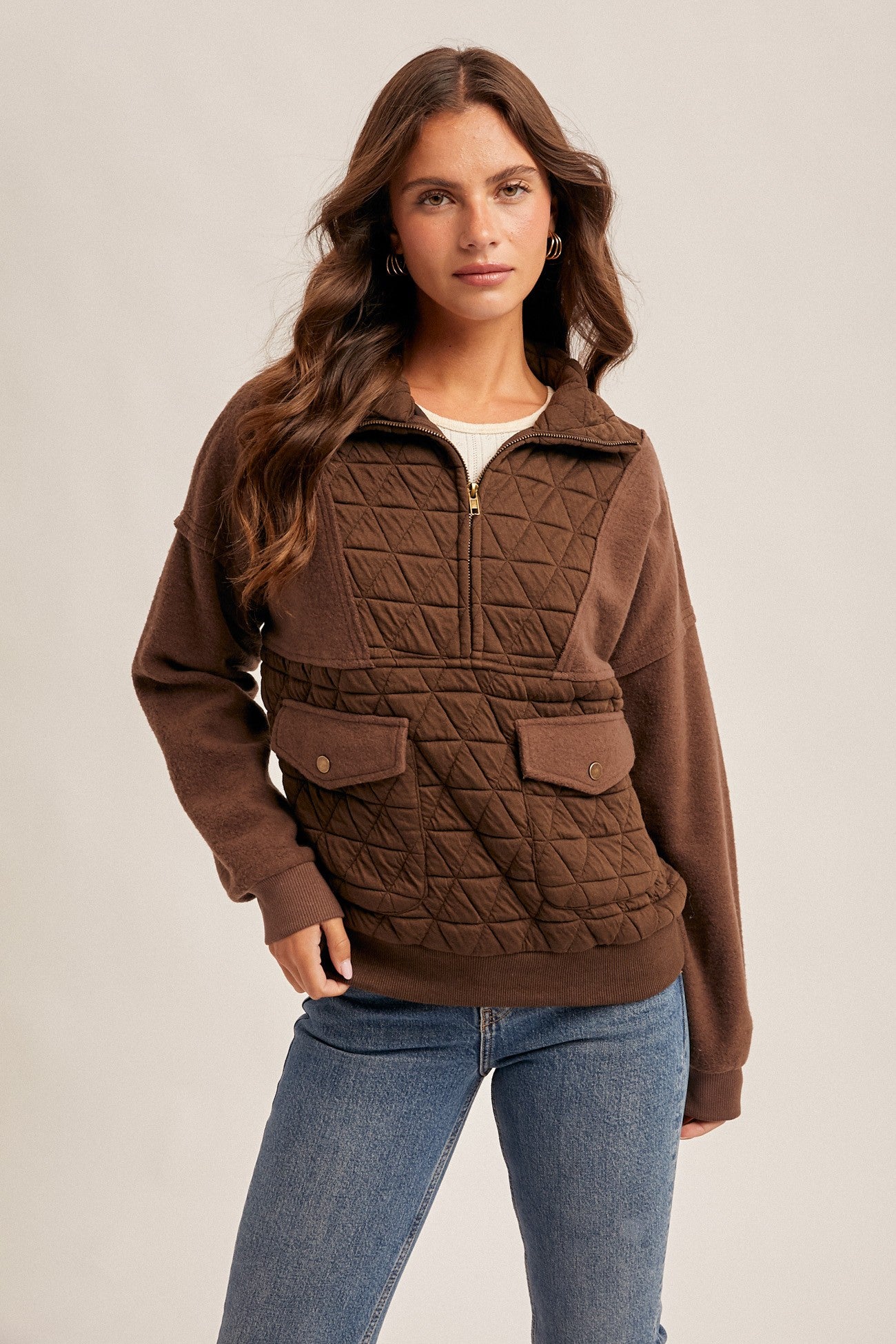Quilted Contrast Half Zip Up Pullover Jacket