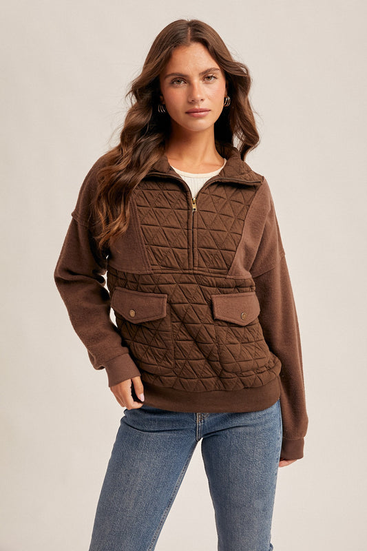 Quilted Contrast Half Zip Up Pullover Jacket