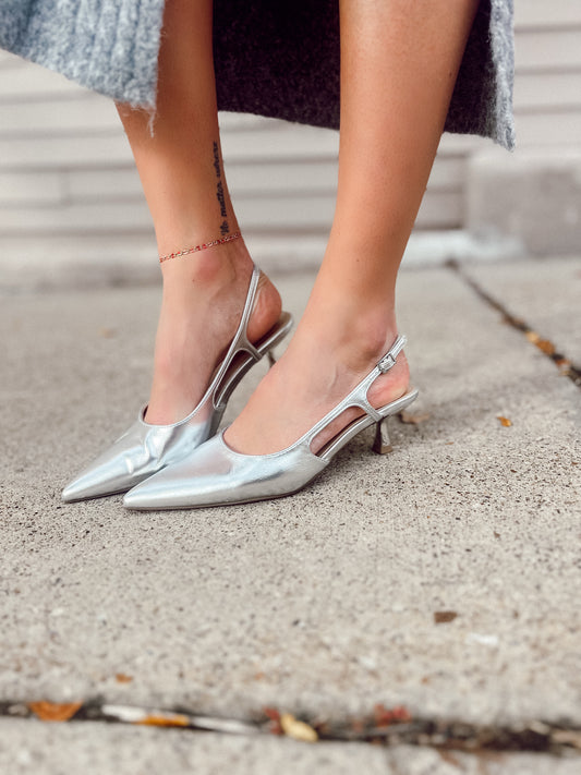 Silver Kitten Heels