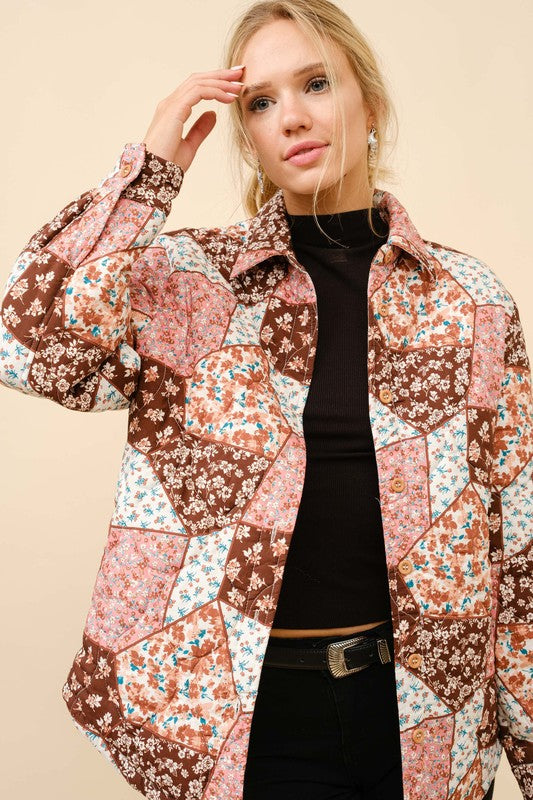 Floral button quilted jacket