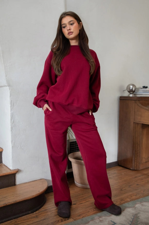 Maroon Cloud Fleece Wide Leg Sweatpants
