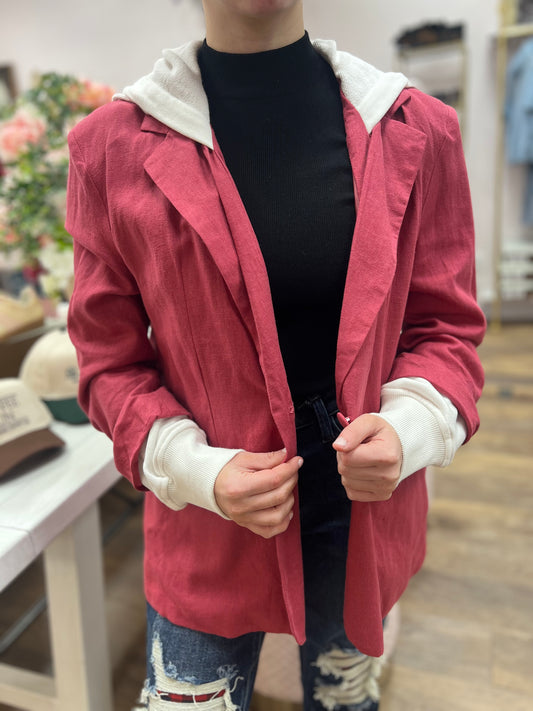 Ruby red blazer hoodie jacket