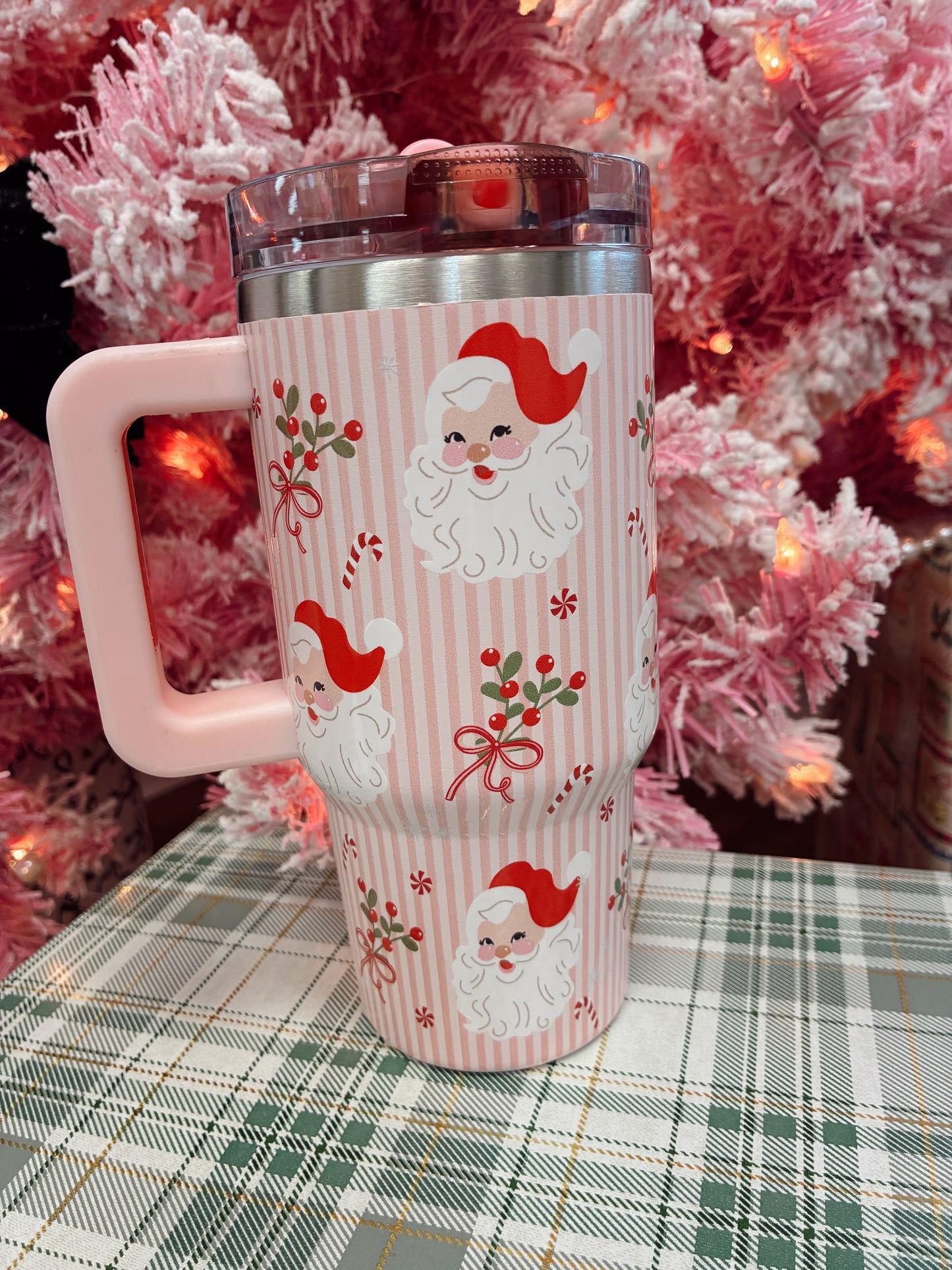 Pink Santa 20oz Flip Straw Cup
