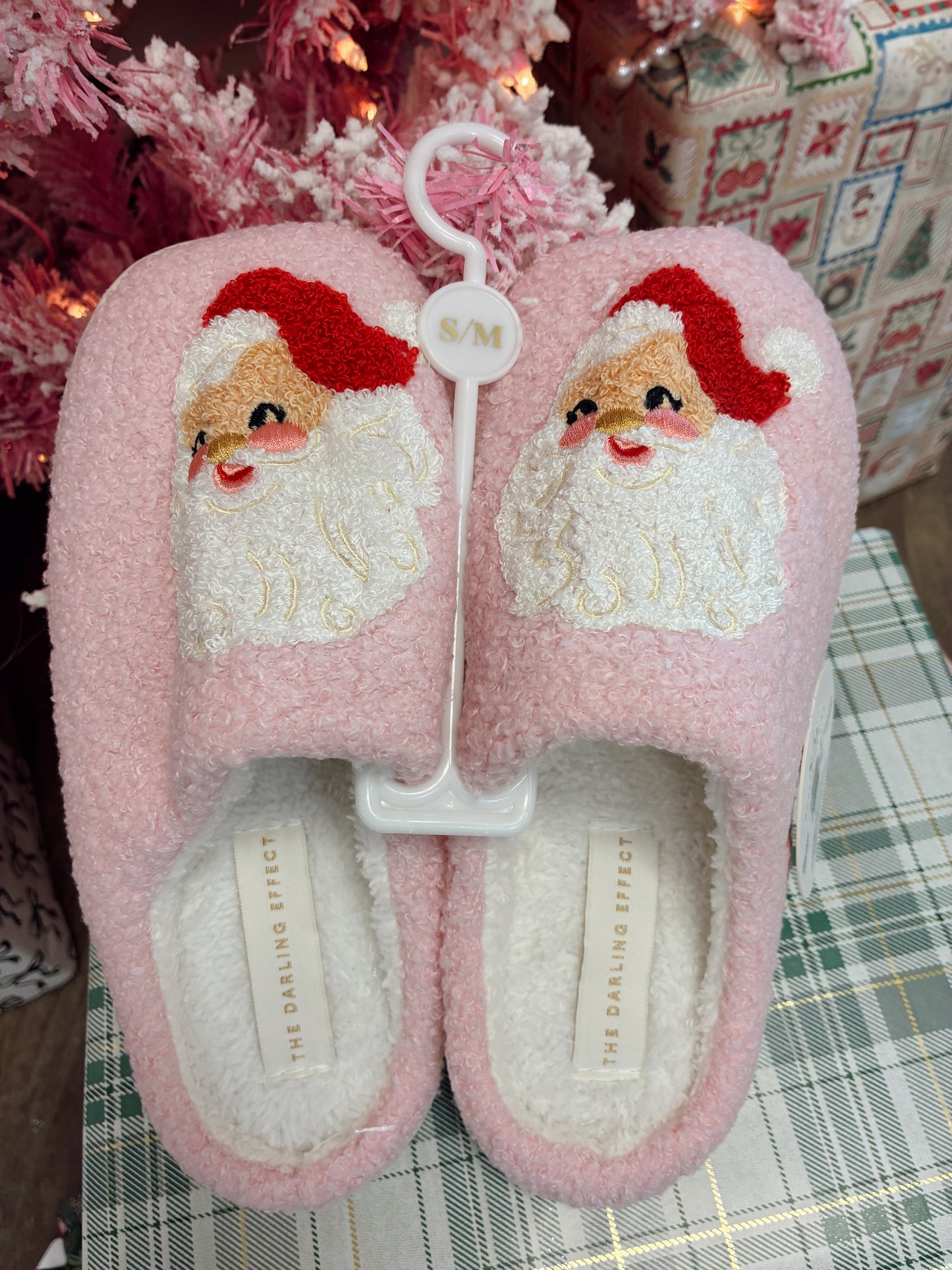 Pink Santa Fuzzy Slippers