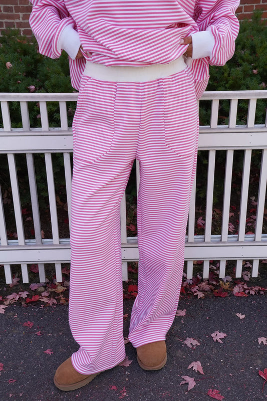Dark Pink and White Big Striped Sweatpants