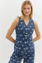 Load image into Gallery viewer, Bow printed denim top
